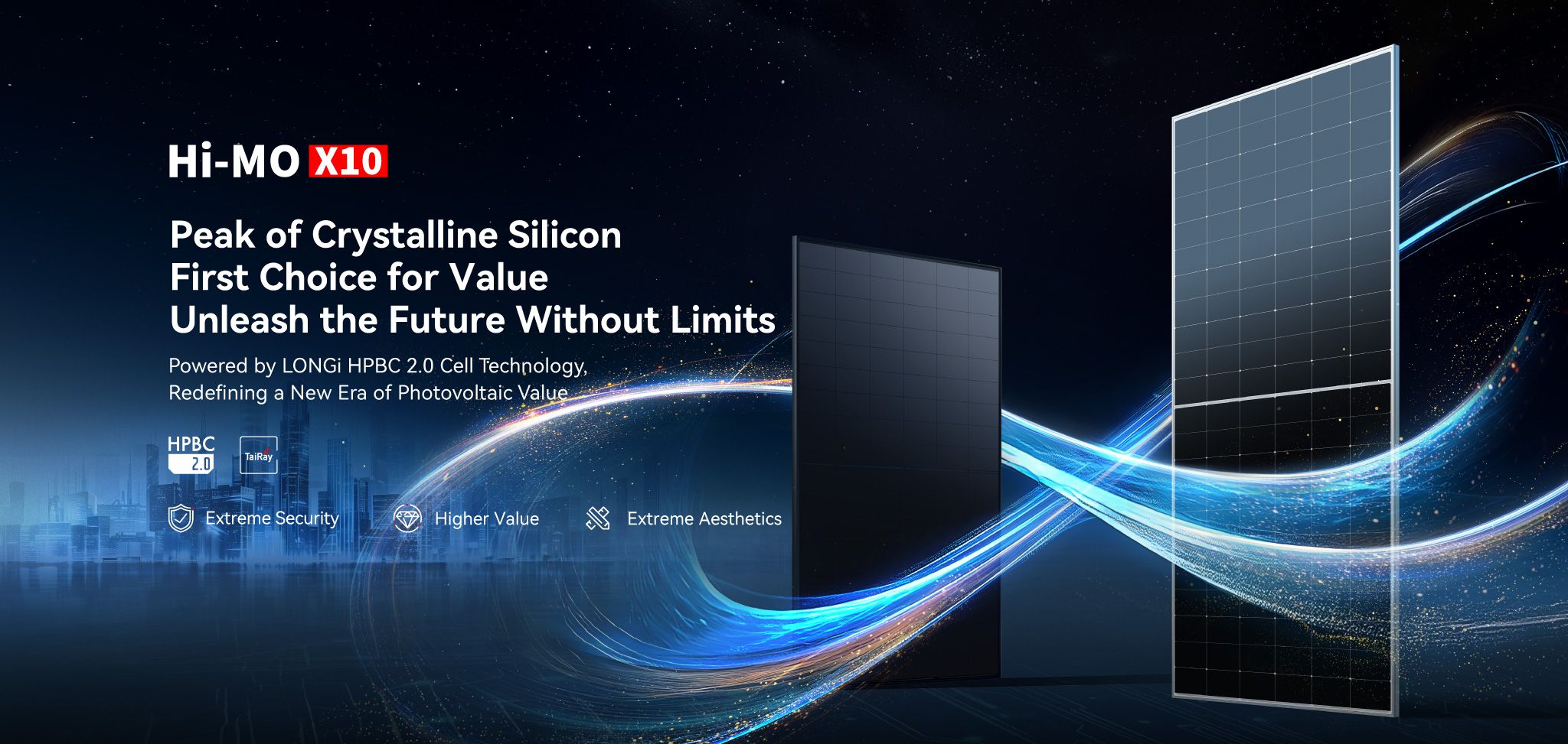 Panel solar LONGi Hi-MO X10 bifacial para proyectos comerciales